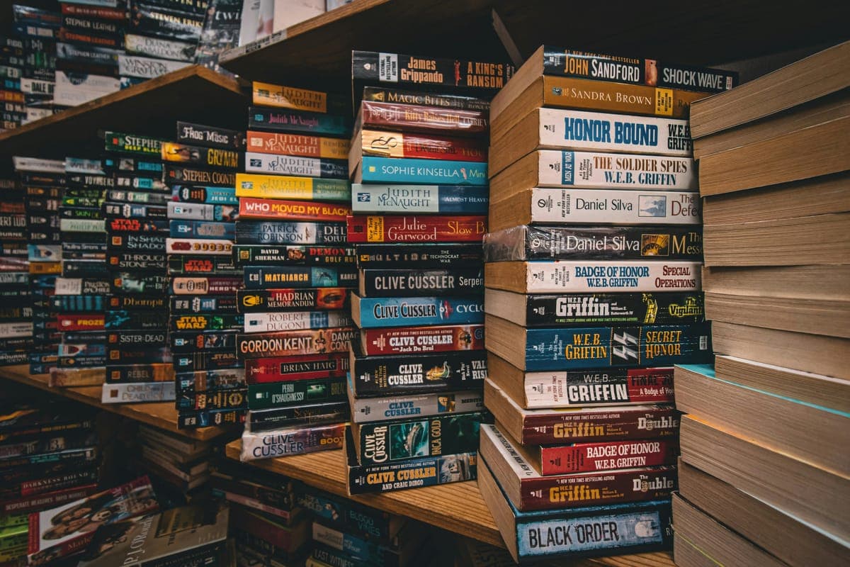 Stacks of books on shelves