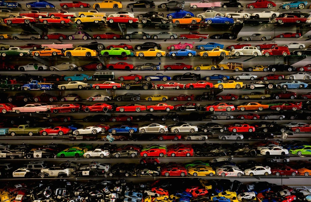 Shelves of die-cast car collection
