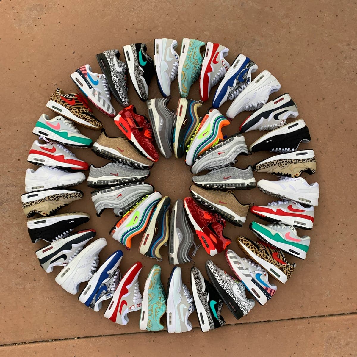 Sneaker collection arranged in a circle